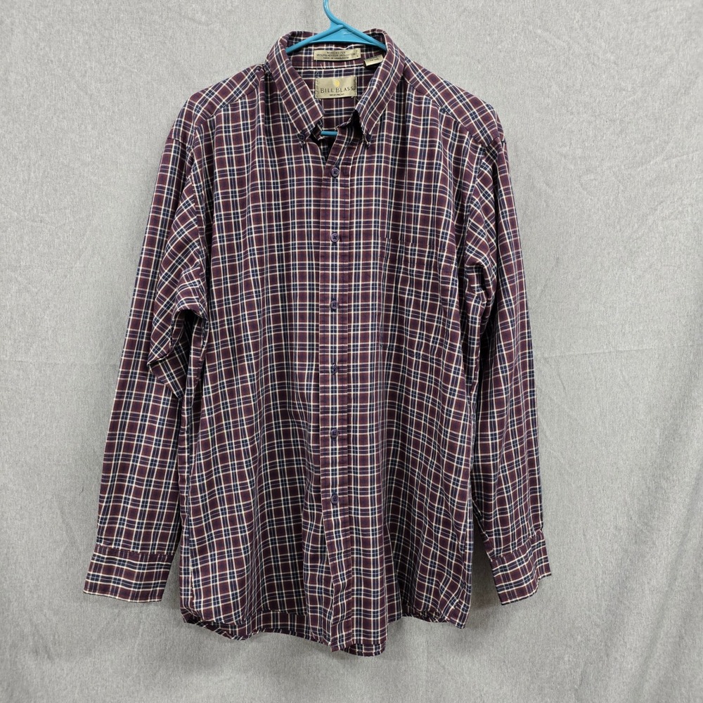 Bill Blass Menswear Noreaster Plaid Button Down Shirt Mens Large Burgundy Navy